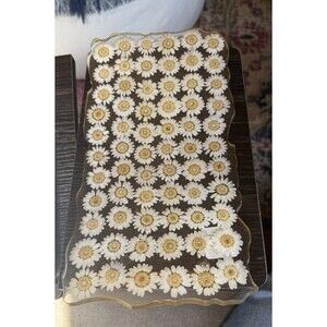 Decorative Daisy Flowers Plastic Tray 12” X 7” Curved With Gold Feet